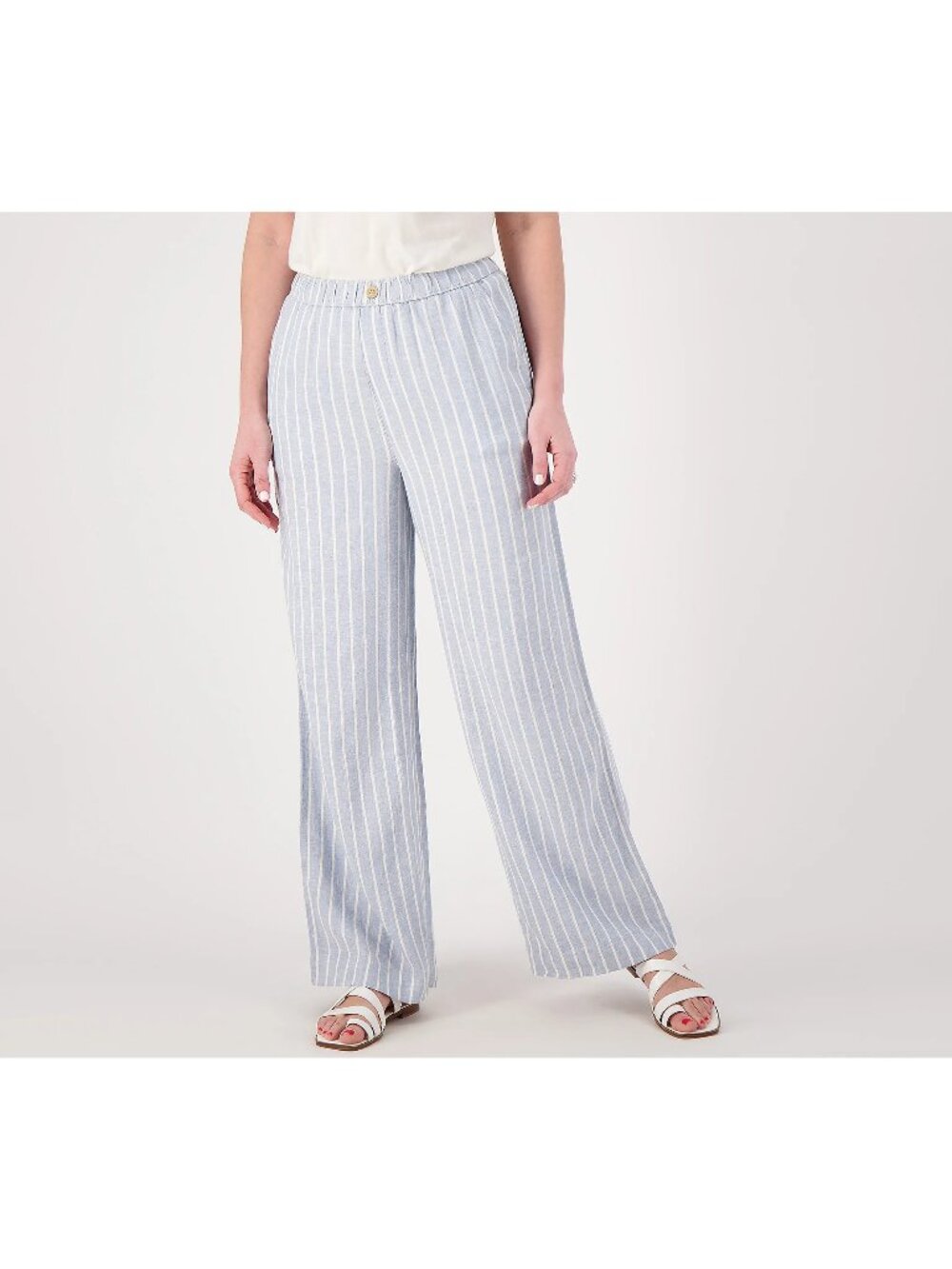 Denim and Co Linen Pants 3X Naturals Printed Blue Haze Stripe Nautical NEW
